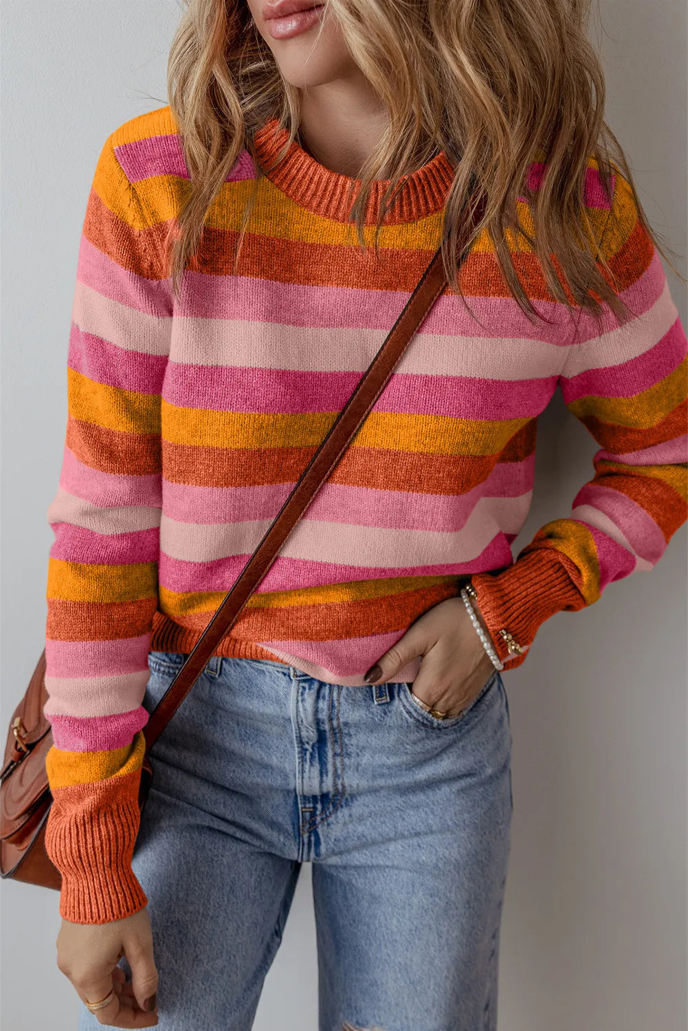 Get trendy with Striped Round Neck Long Sleeve Sweater - Sweaters available at Styles Code. Grab yours today!