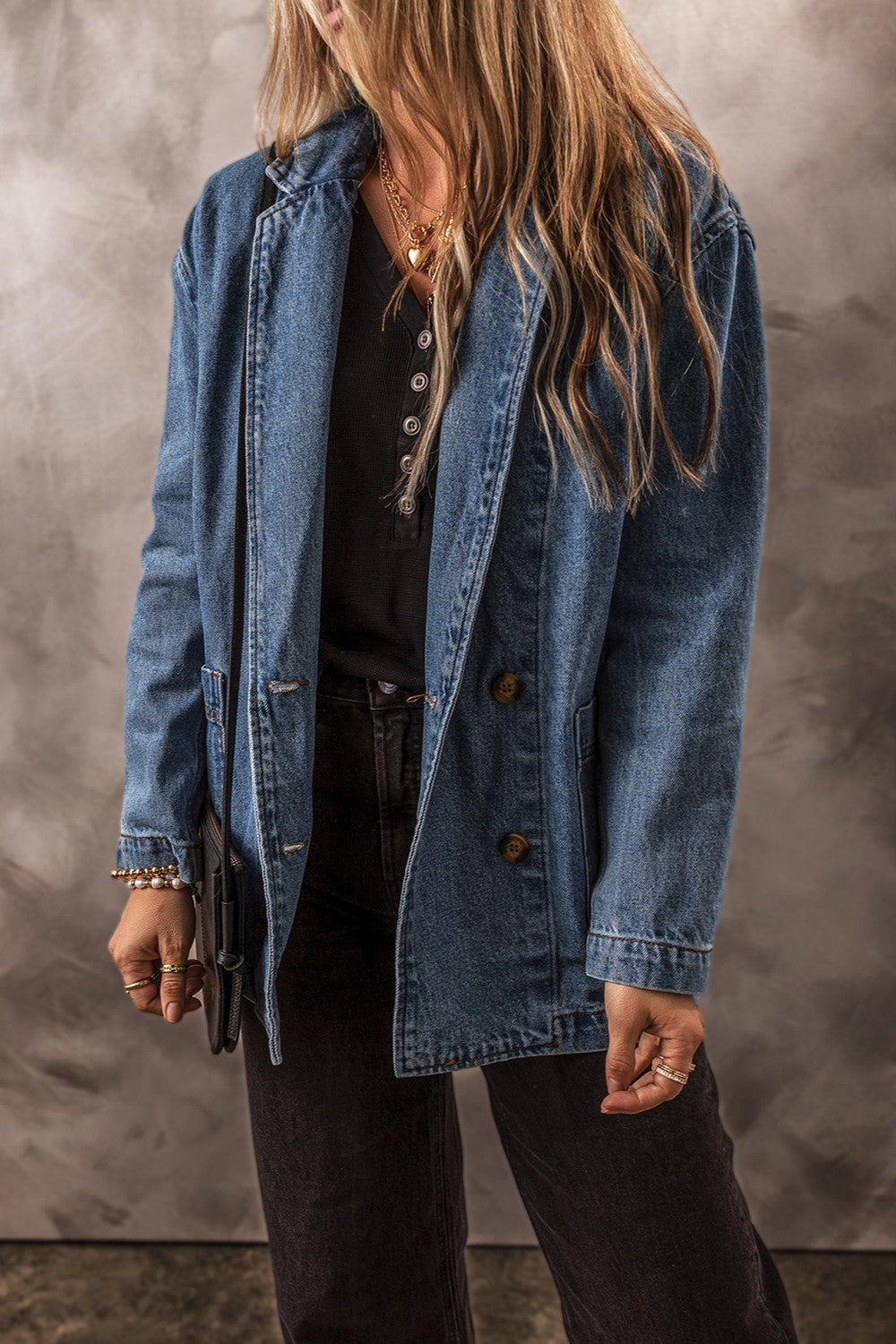 Get trendy with Pocketed Long Sleeve Denim Jacket - Denim Jacket available at Styles Code. Grab yours today!