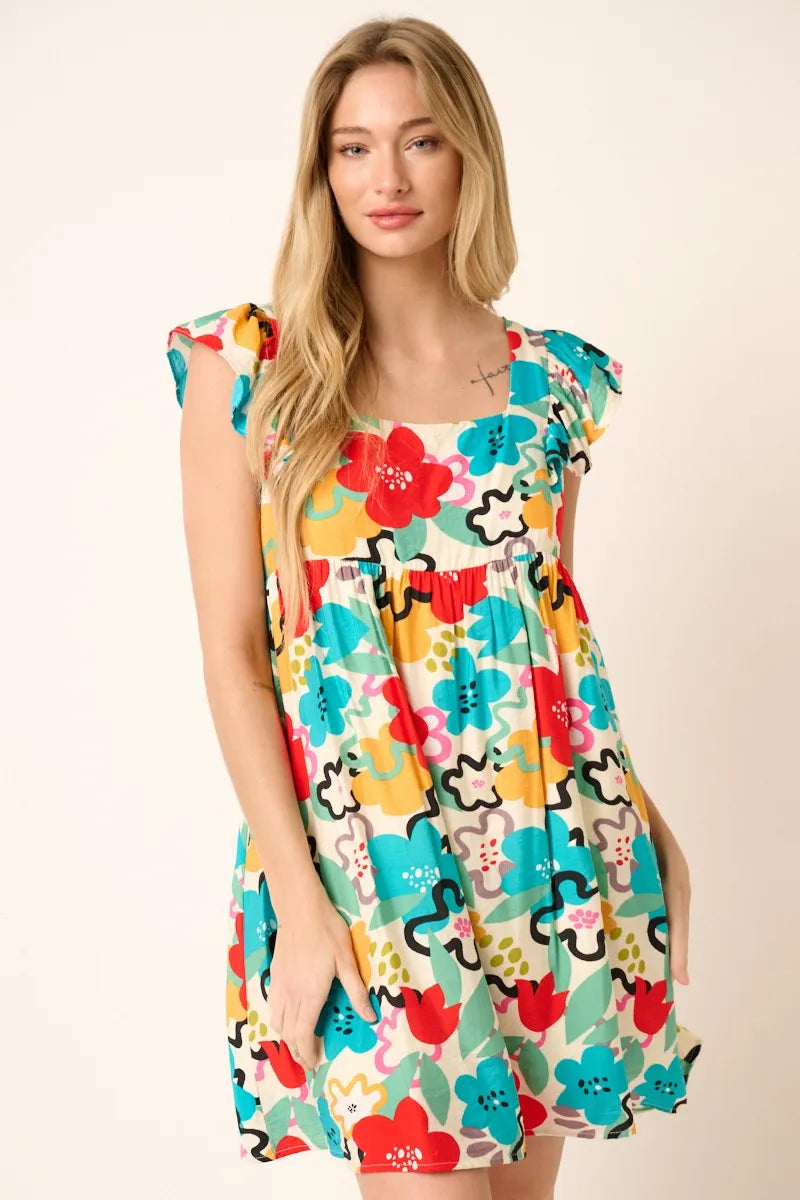 Get trendy with Multi Color Flower Print Babydoll Dress - Dress available at Styles Code. Grab yours today!