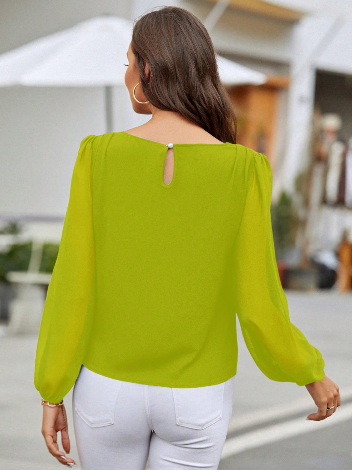 Get trendy with Round Neck Balloon Sleeve Blouse - Blouse available at Styles Code. Grab yours today!