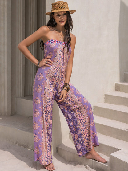 Get trendy with Tied Printed Tube Wide Leg Jumpsuit - Jumpsuit available at Styles Code. Grab yours today!