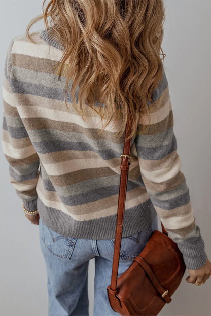 Get trendy with Striped Round Neck Long Sleeve Sweater - Sweaters available at Styles Code. Grab yours today!