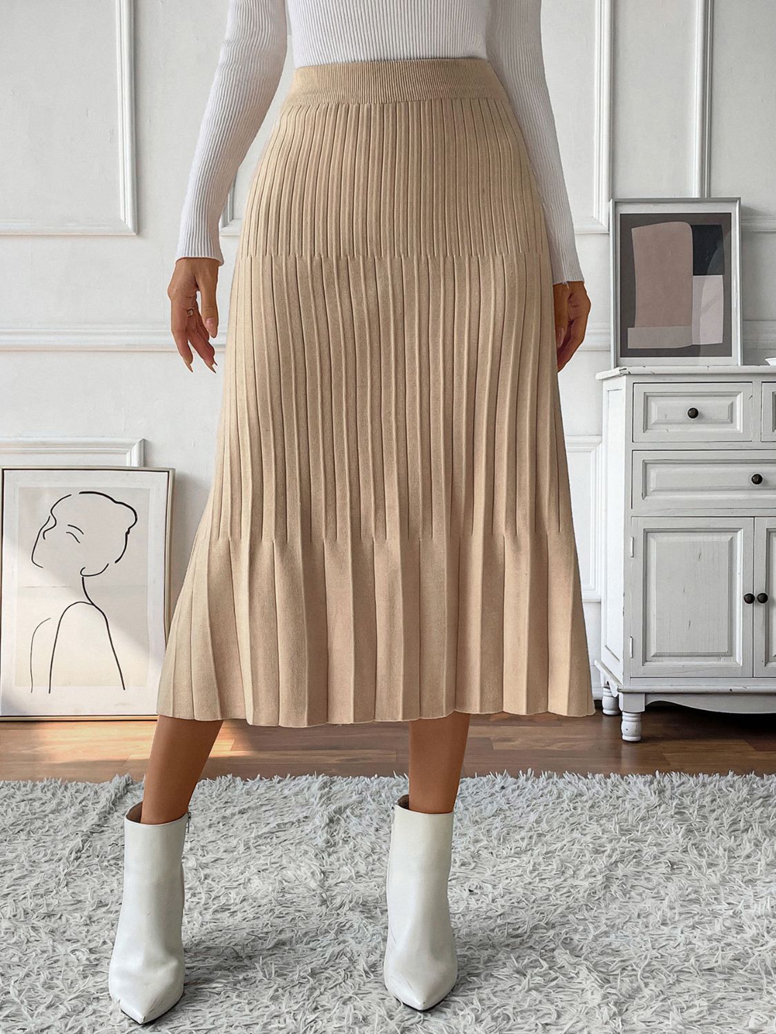 Get trendy with Perfee Pleated Midi Sweater Skirt - Skirts available at Styles Code. Grab yours today!