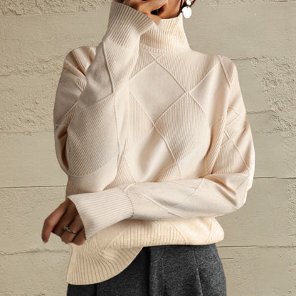 Get trendy with Geometric Turtleneck Long Sleeve Sweater - Sweaters available at Styles Code. Grab yours today!