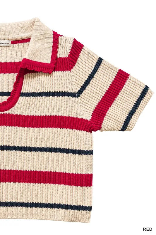 Get trendy with Striped Cropped Sweater Top - Top available at Styles Code. Grab yours today!