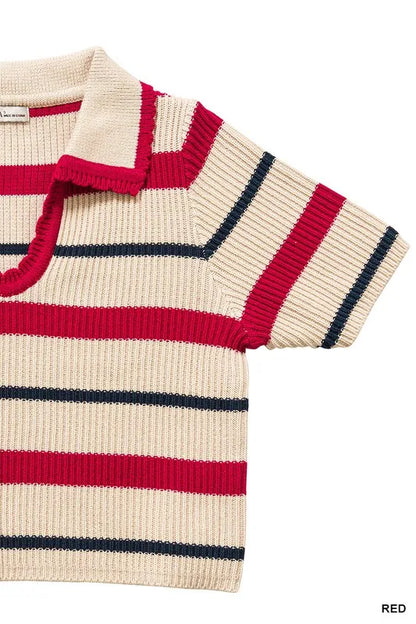 Get trendy with Striped Cropped Sweater Top - Top available at Styles Code. Grab yours today!