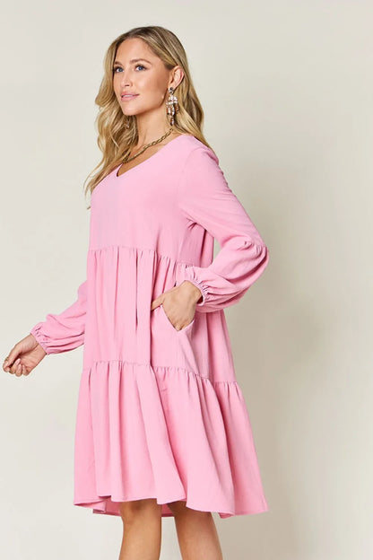 Get trendy with Full Size V-Neck Tiered Dress - Dress available at Styles Code. Grab yours today!