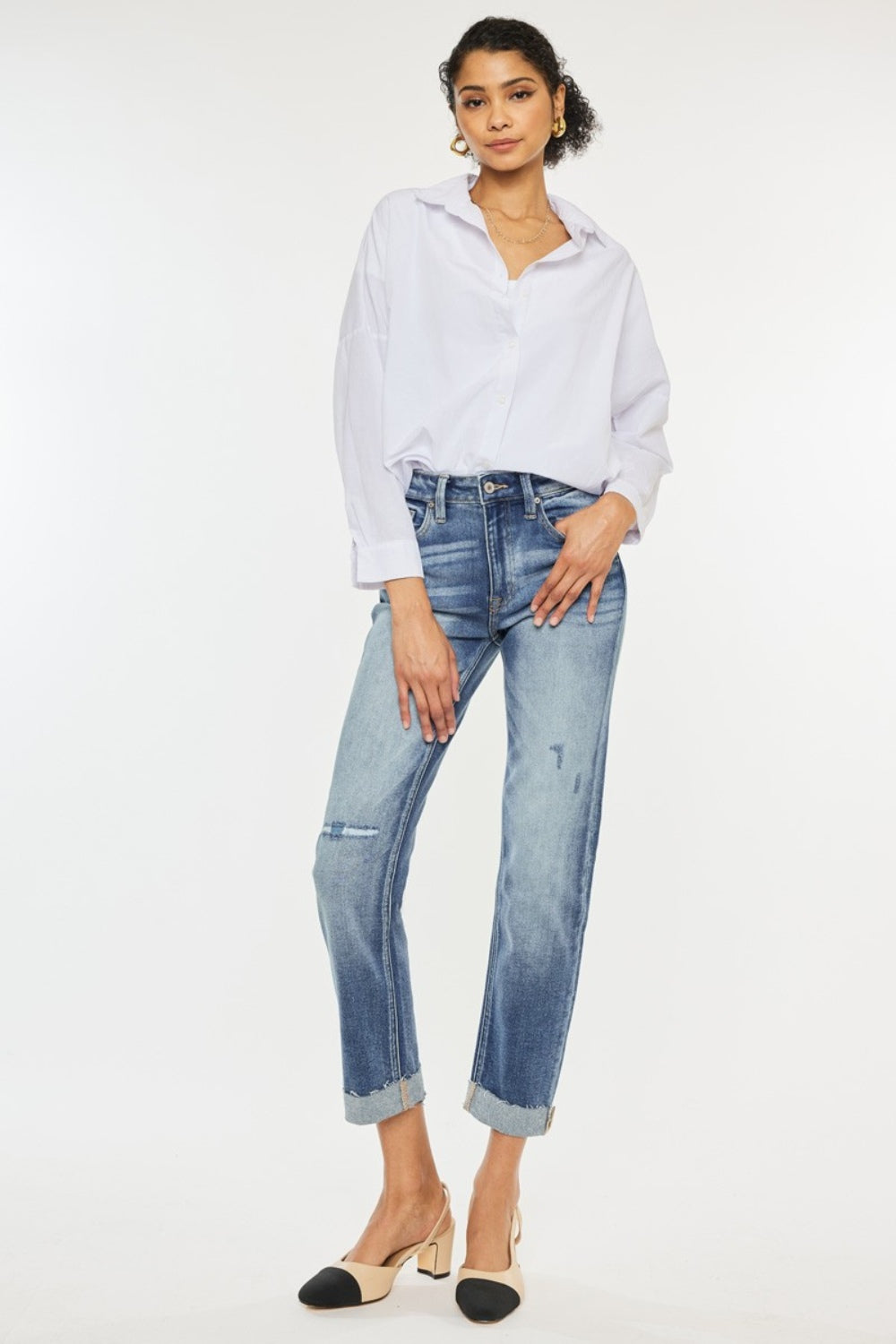 Get trendy with High Rise Cuffed Straight Jeans - Jeans available at Styles Code. Grab yours today!