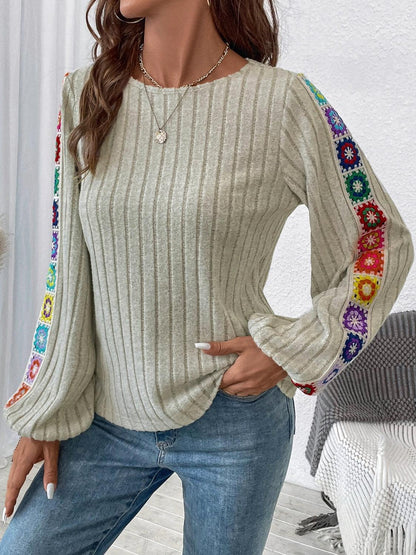 Get trendy with Embroidered Round Neck Long Sleeve Top -  available at Styles Code. Grab yours today!