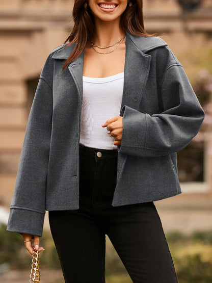 Get trendy with Collared Neck Dropped Shoulder Jacket - Jackets available at Styles Code. Grab yours today!