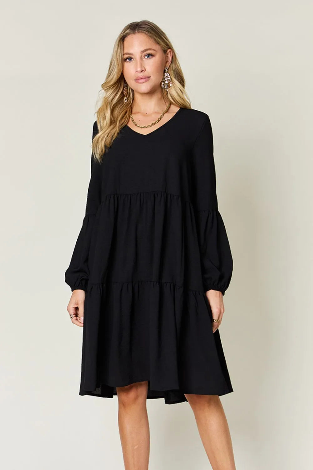 Get trendy with Full Size V-Neck Tiered Dress - Dress available at Styles Code. Grab yours today!