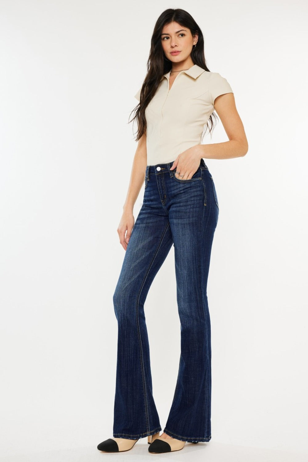 Get trendy with Kancan Full Size Mid Rise Slim Flare Jeans - Jeans available at Styles Code. Grab yours today!