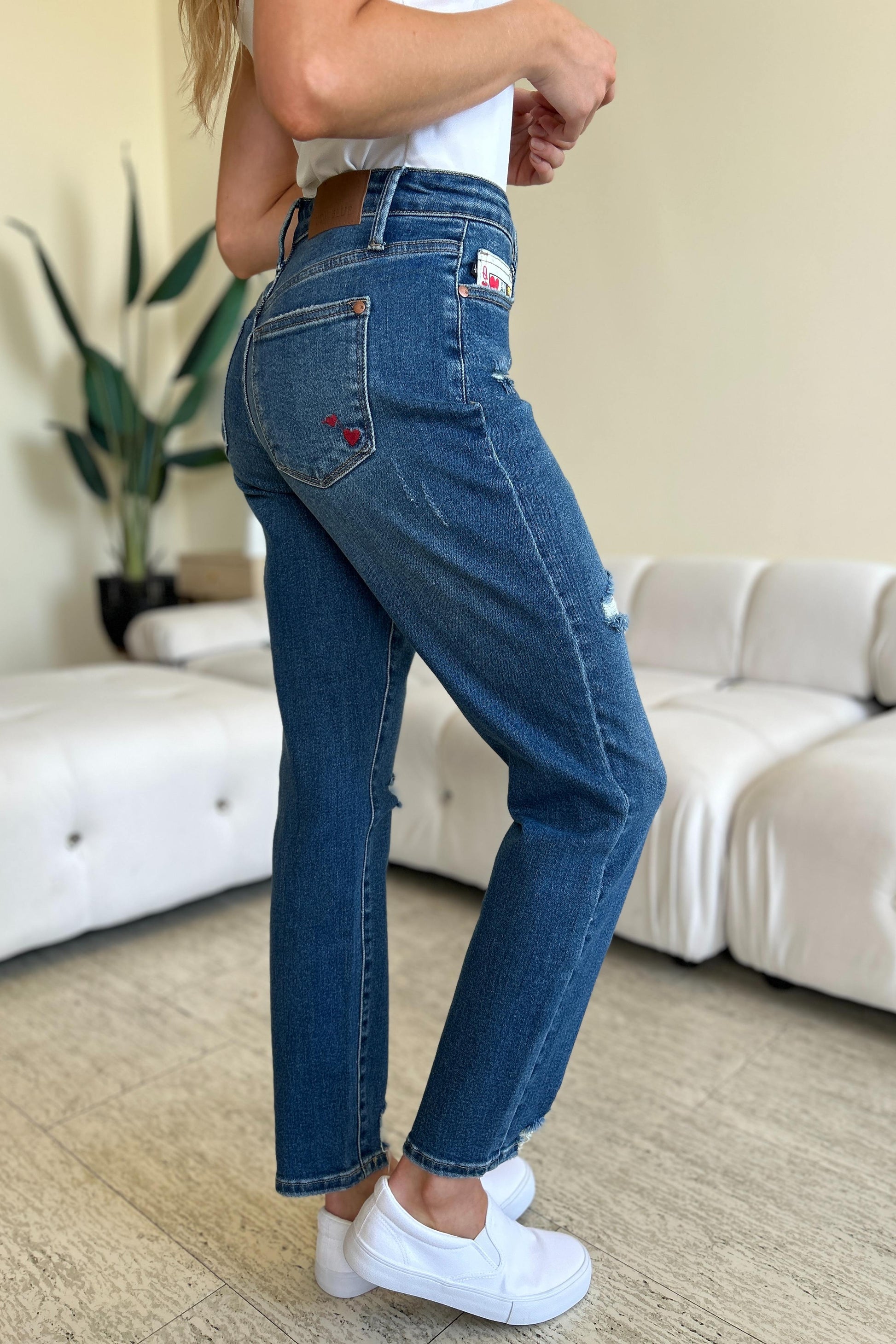 Get trendy with Judy Blue Full Size Queen Of Hearts Coin Pocket BF Jeans - Plus Size available at Styles Code. Grab yours today!