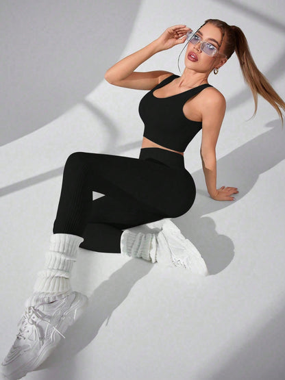 Get trendy with Scoop Neck Wide Strap Top and Pants Active Set - Activewear available at Styles Code. Grab yours today!