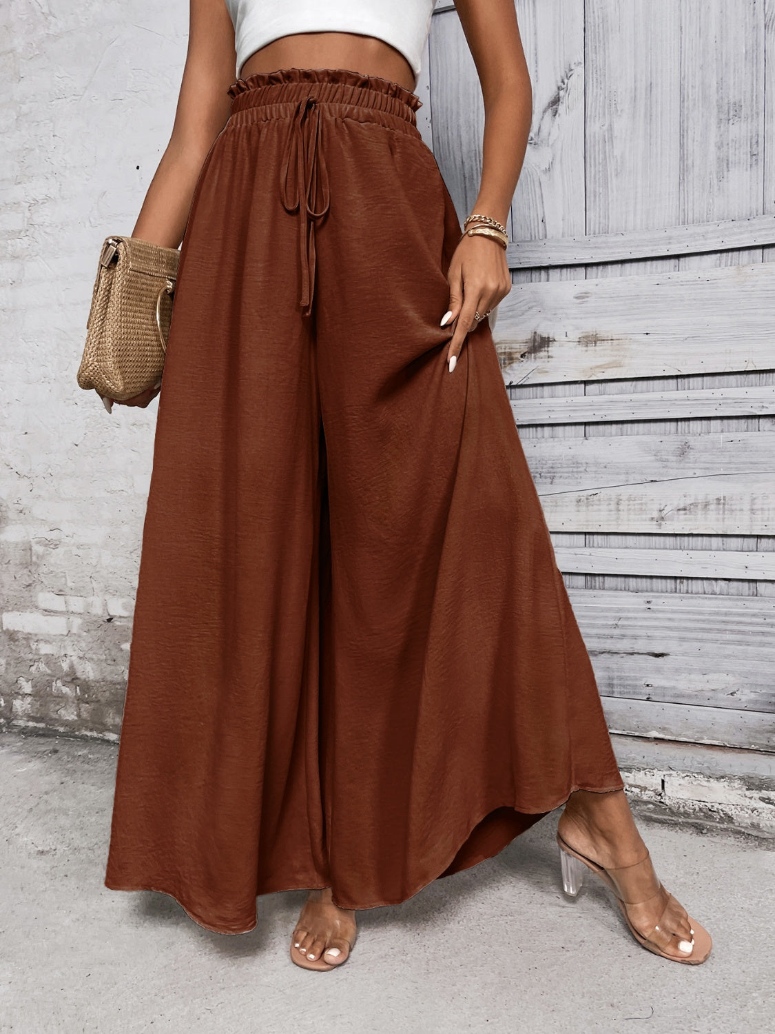 Get trendy with Honey Tied High Waist Wide Leg Pants - Pants available at Styles Code. Grab yours today!