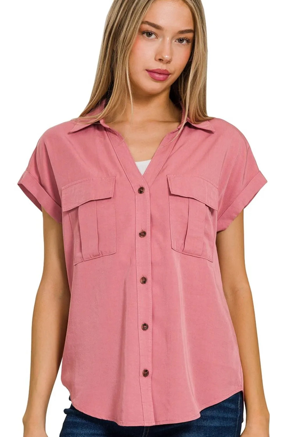 Get trendy with V-neck Collared Top - Top available at Styles Code. Grab yours today!