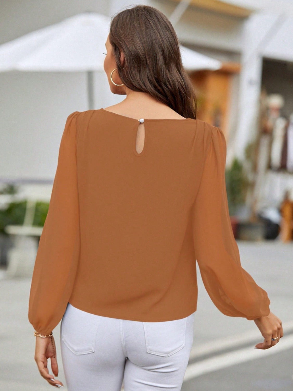 Get trendy with Round Neck Balloon Sleeve Blouse - Blouse available at Styles Code. Grab yours today!