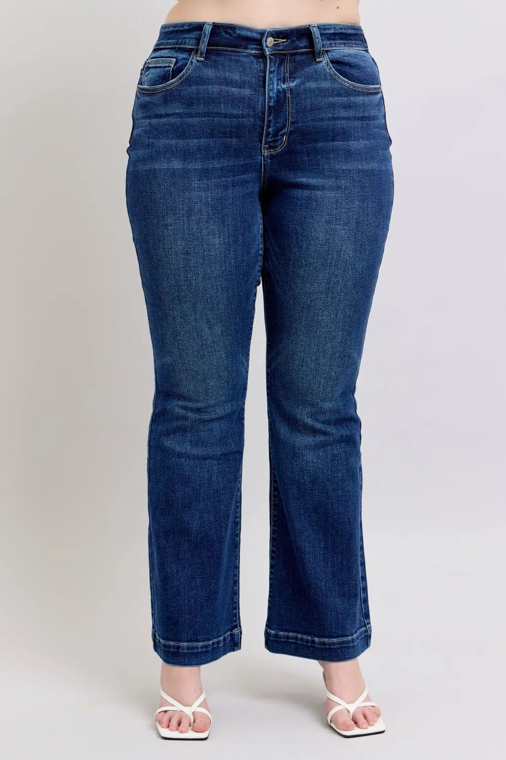Get trendy with High Rise Flare Jeans Plus Size - Jeans available at Styles Code. Grab yours today!