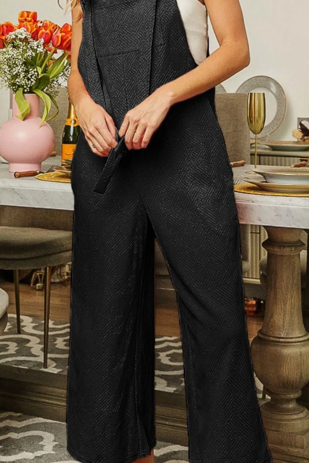 Get trendy with Textured Jacquard Jumpsuit - Jumpsuit available at Styles Code. Grab yours today!