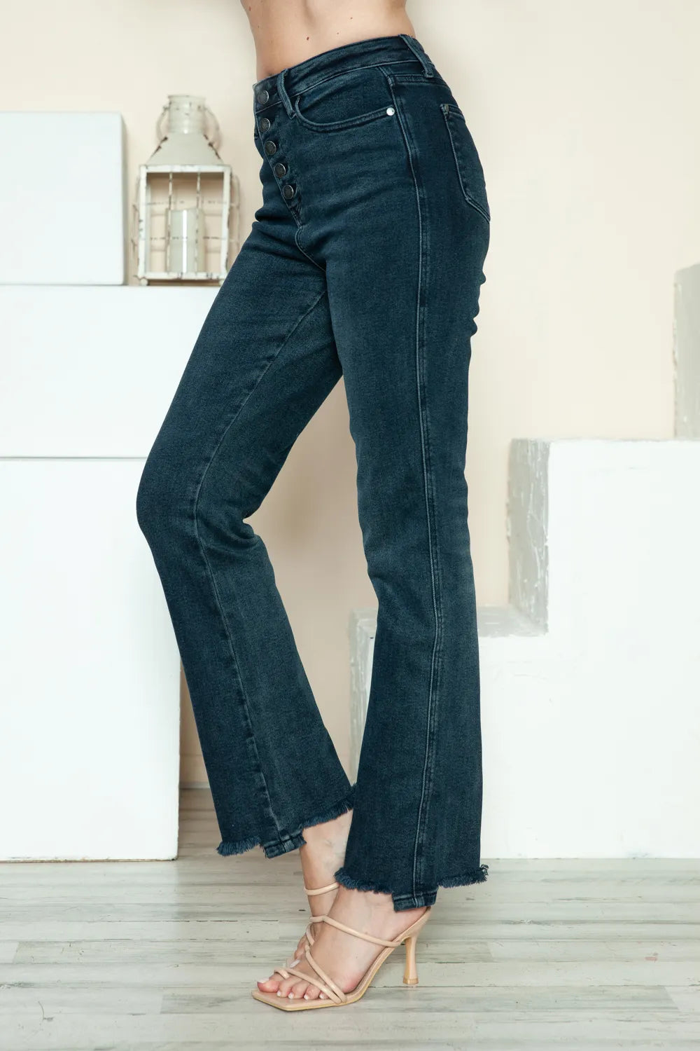 Get trendy with Button Fly Hem Straight Jeans - Jeans available at Styles Code. Grab yours today!