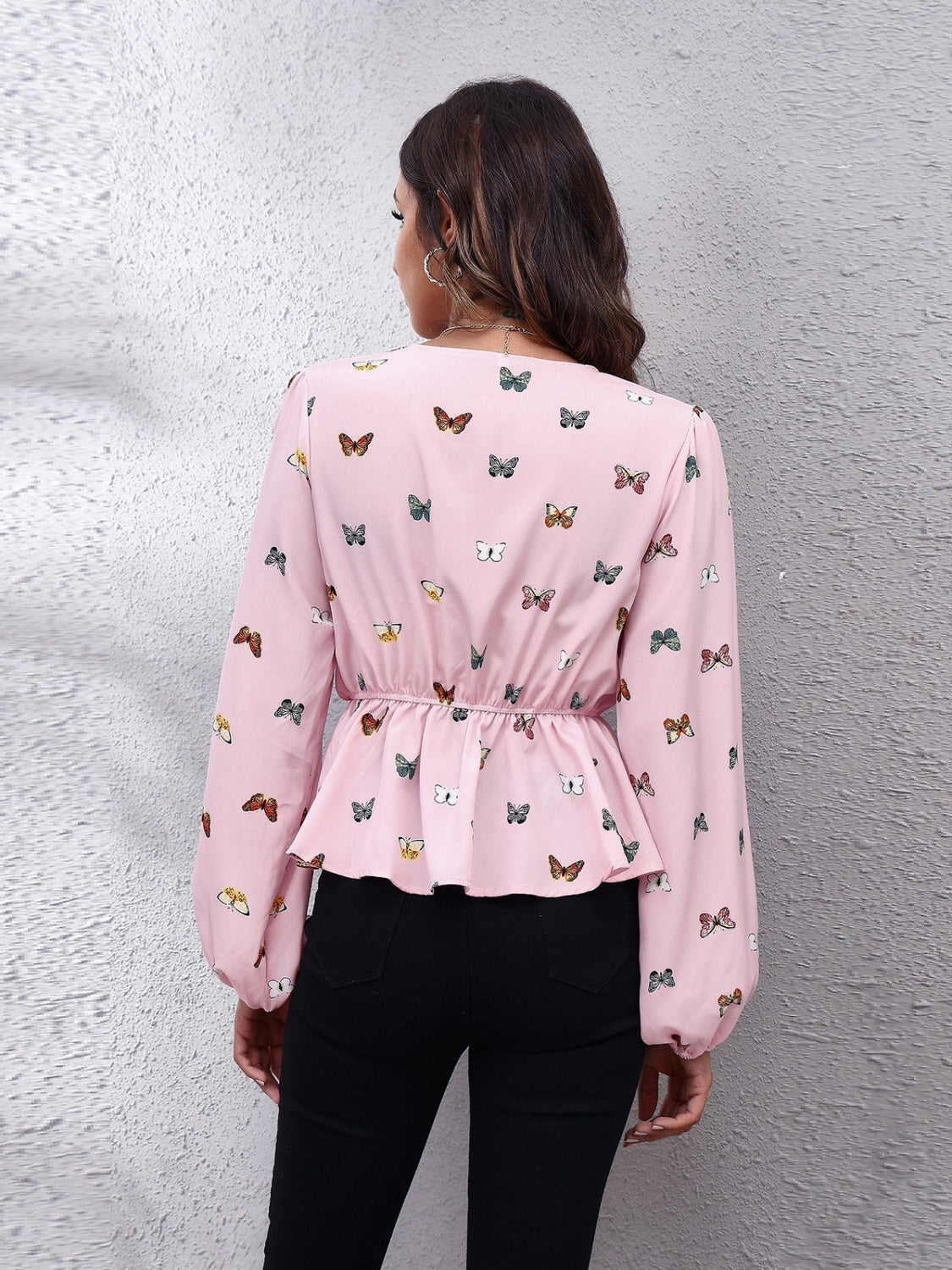 Get trendy with Printed V-Neck Long Sleeve Blouse - Blouse available at Styles Code. Grab yours today!