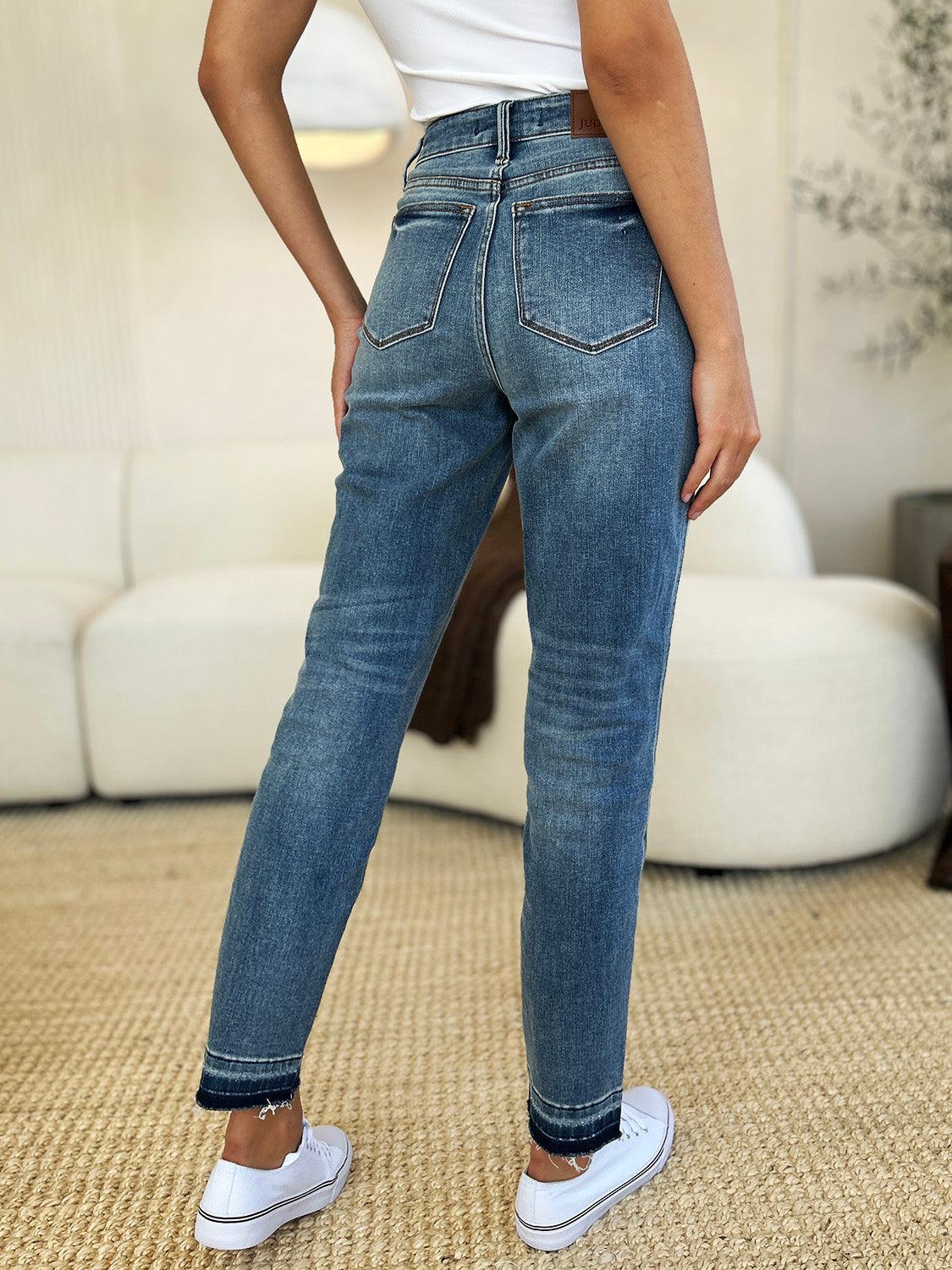 Get trendy with Full Size Mid Rise Hem Jeans - Plus Size available at Styles Code. Grab yours today!