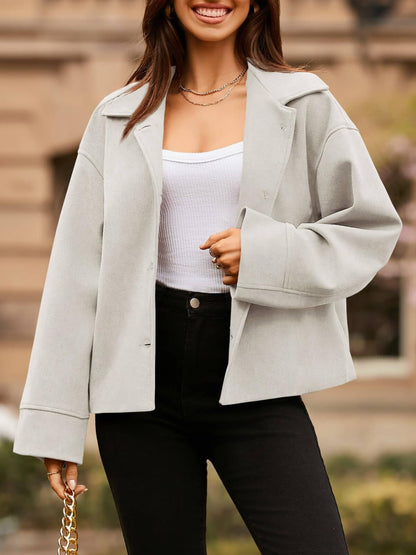 Get trendy with Collared Neck Dropped Shoulder Jacket - Jackets available at Styles Code. Grab yours today!