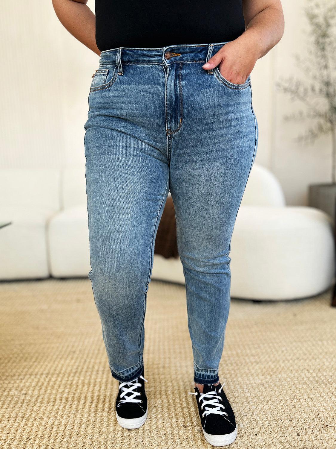 Get trendy with Full Size Mid Rise Hem Jeans - Plus Size available at Styles Code. Grab yours today!