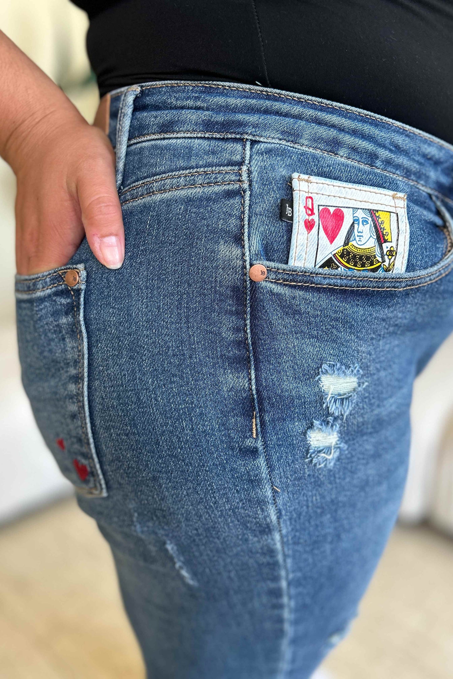 Get trendy with Judy Blue Full Size Queen Of Hearts Coin Pocket BF Jeans - Plus Size available at Styles Code. Grab yours today!