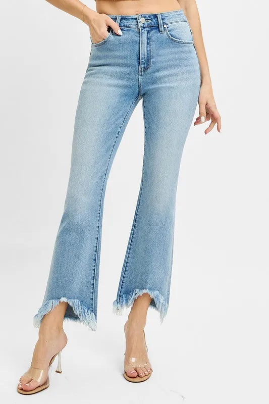 Get trendy with High Rise Crop Bootcut Jeans - Plus Size - Jeans available at Styles Code. Grab yours today!
