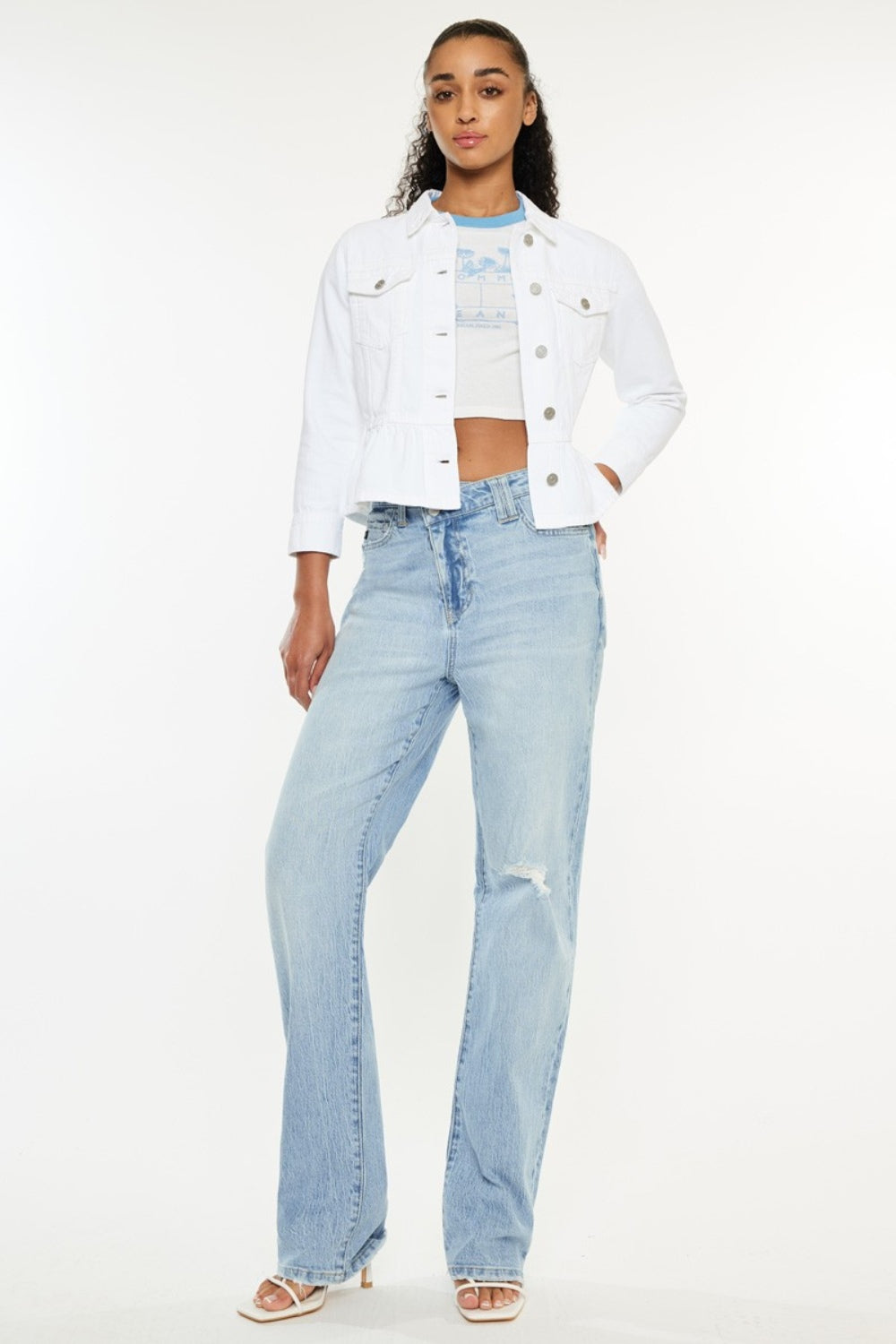 Get trendy with Distressed High Waist Straight Jeans - Jeans available at Styles Code. Grab yours today!