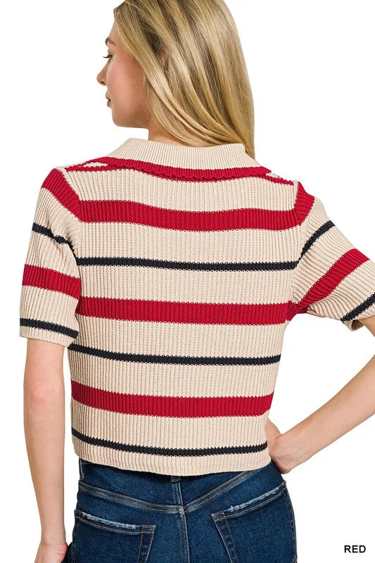 Get trendy with Striped Cropped Sweater Top - Top available at Styles Code. Grab yours today!