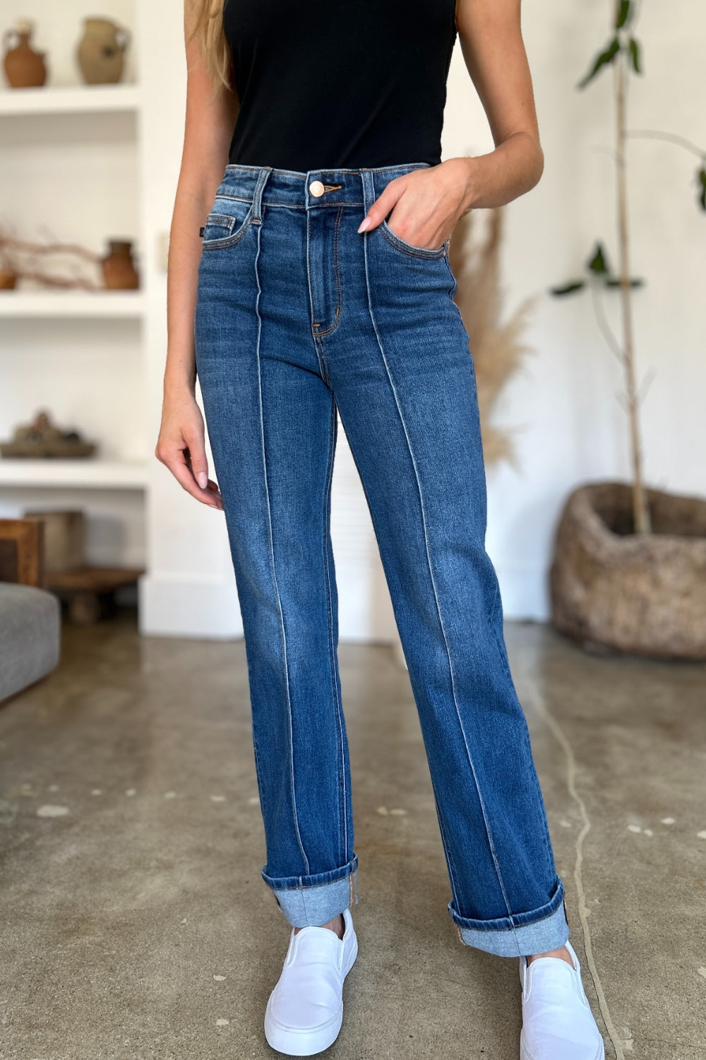 Get trendy with Judy Blue Full Size High Waist Front Seam Detail Straight Jeans - Plus Size available at Styles Code. Grab yours today!