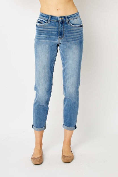 Get trendy with Judy Blue Full Size Cuffed Hem Slim Jeans -  available at Styles Code. Grab yours today!