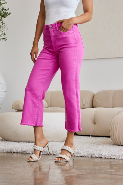 Get trendy with RFM Crop Chloe Full Size Tummy Control High Waist Raw Hem Jeans - Plus Size available at Styles Code. Grab yours today!