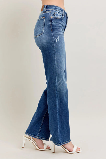 Get trendy with High Waist 90's Straight Leg Jean - Jeans available at Styles Code. Grab yours today!