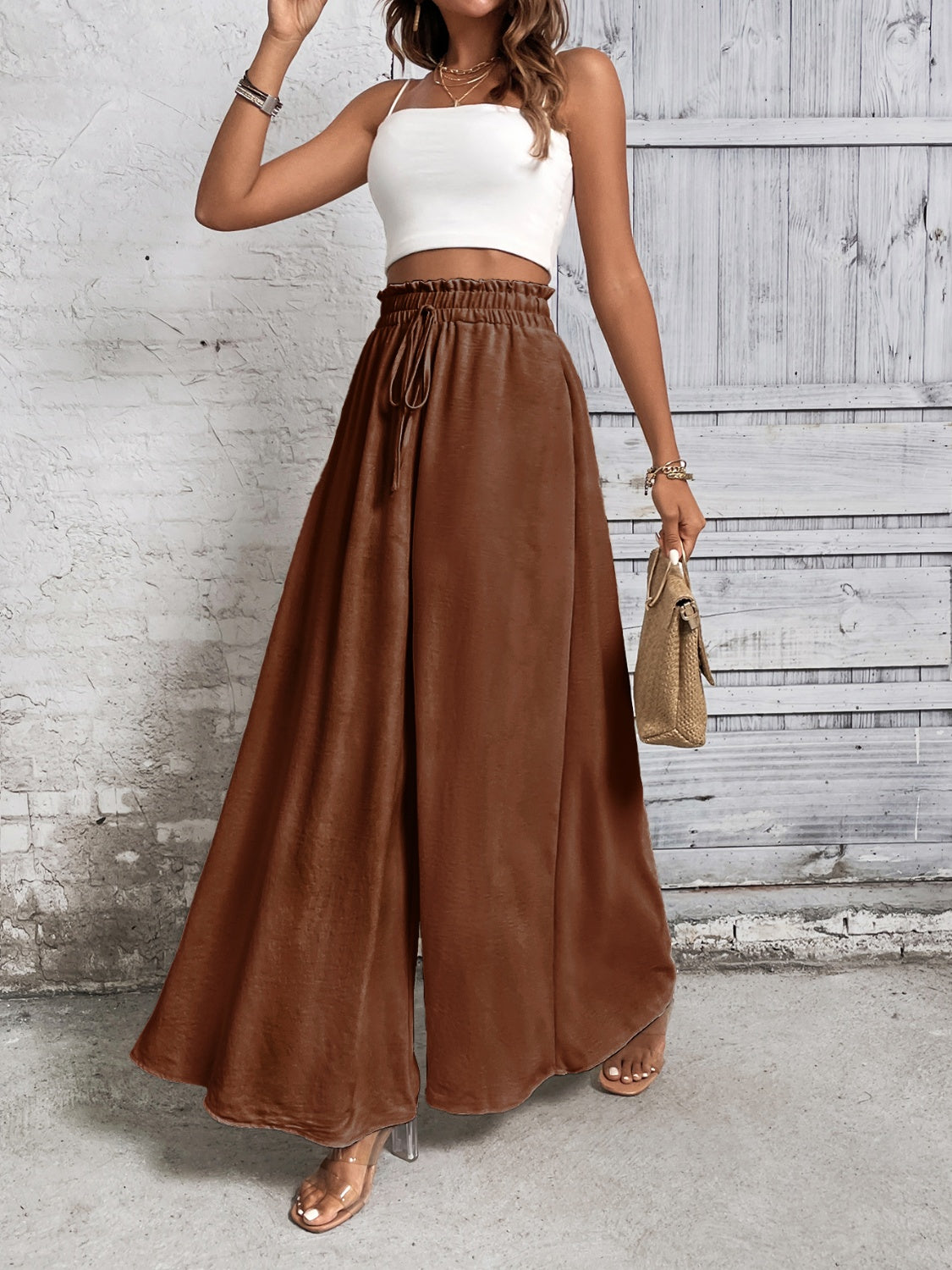 Get trendy with Honey Tied High Waist Wide Leg Pants - Pants available at Styles Code. Grab yours today!