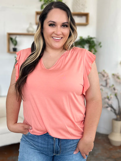 Get trendy with Full Size Ruffled Short Sleeve T-Shirt - T-Shirt available at Styles Code. Grab yours today!
