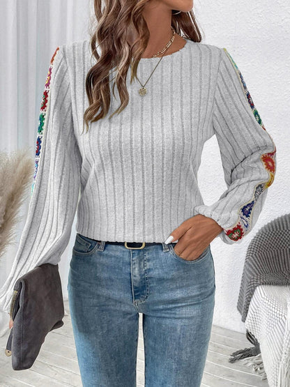 Get trendy with Embroidered Round Neck Long Sleeve Top -  available at Styles Code. Grab yours today!