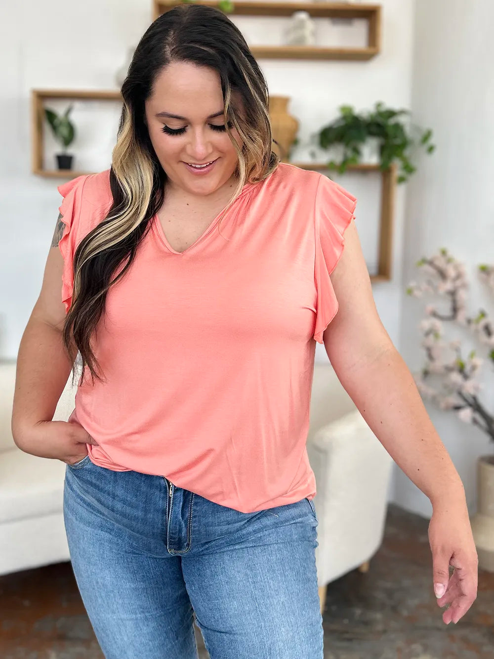 Get trendy with Full Size Ruffled Short Sleeve T-Shirt - T-Shirt available at Styles Code. Grab yours today!