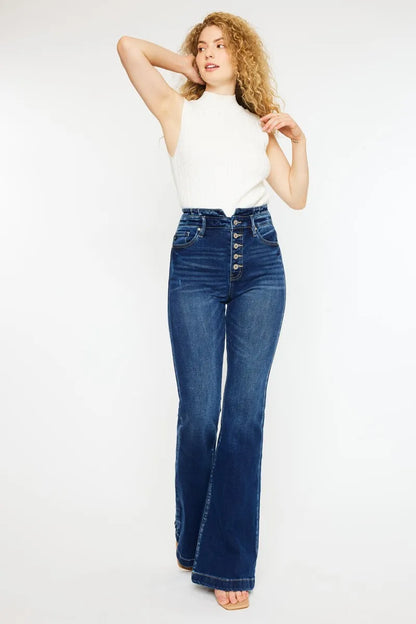Get trendy with Button Fly Flare Jeans - Jeans available at Styles Code. Grab yours today!