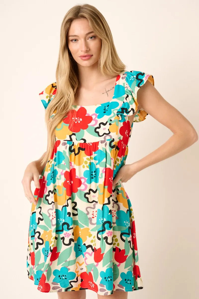 Get trendy with Multi Color Flower Print Babydoll Dress - Dress available at Styles Code. Grab yours today!