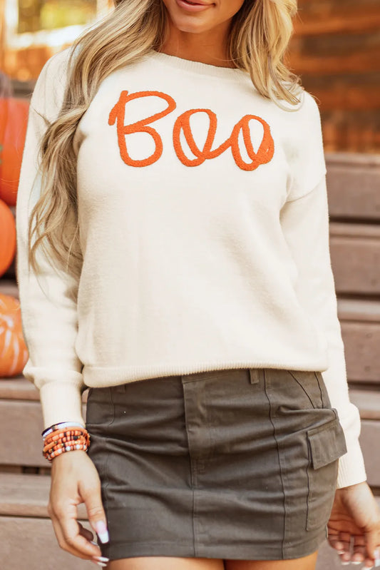 Get trendy with BOO Round Neck Long Sleeve Sweater -  available at Styles Code. Grab yours today!