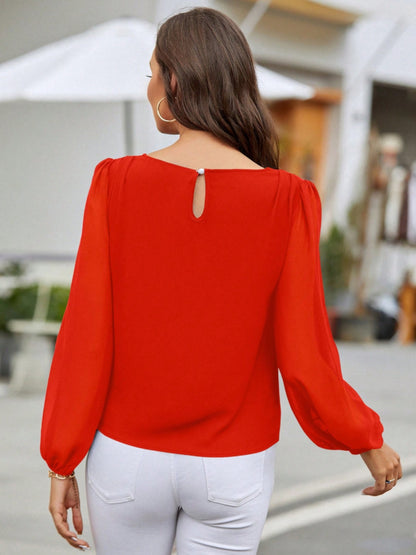 Get trendy with Round Neck Balloon Sleeve Blouse - Blouse available at Styles Code. Grab yours today!