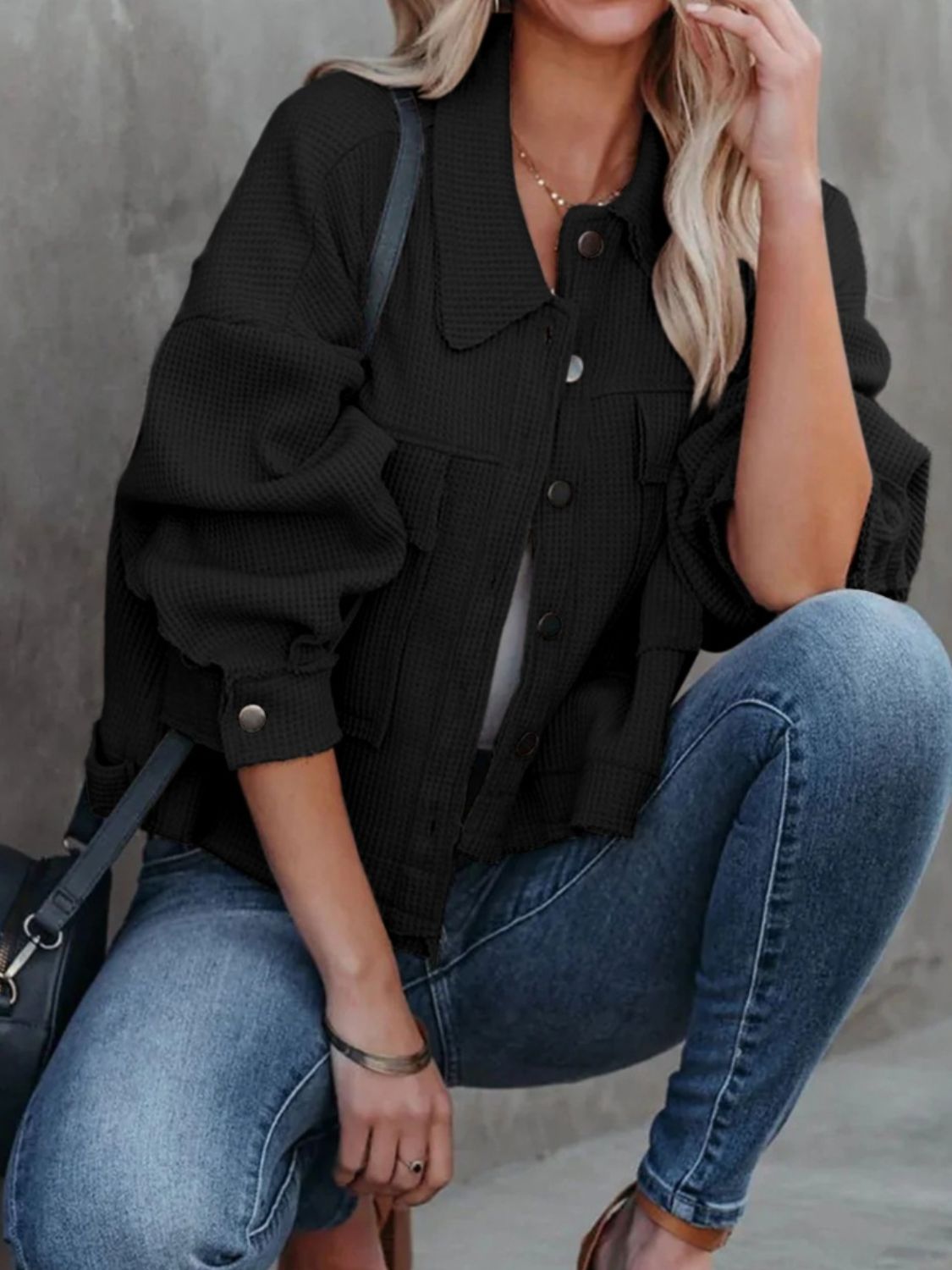 Get trendy with Button Up Long Sleeve Jacket -  available at Styles Code. Grab yours today!