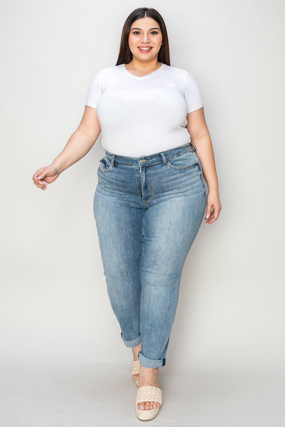 Get trendy with Judy Blue Full Size Cuffed Hem Slim Jeans -  available at Styles Code. Grab yours today!