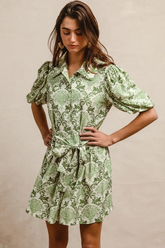 Get trendy with Floral Short Sleeve Mini Shirt Dress - Dress available at Styles Code. Grab yours today!