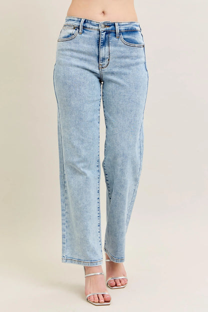 Get trendy with High Waist Stone Wash Straight Jeans - Jeans available at Styles Code. Grab yours today!