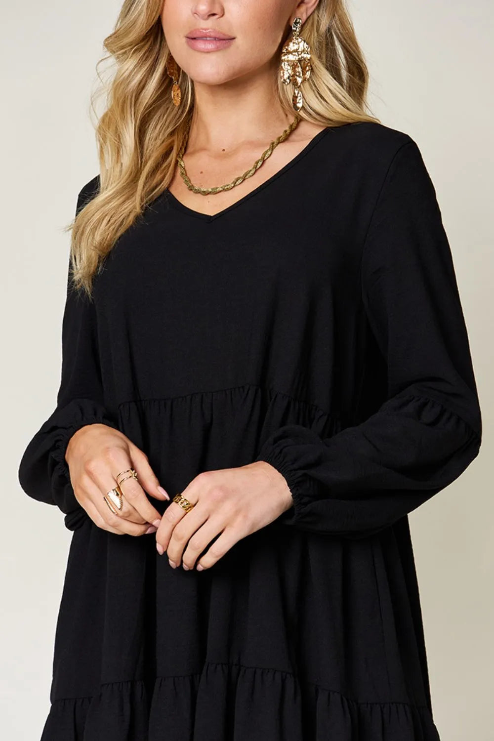 Get trendy with Full Size V-Neck Tiered Dress - Dress available at Styles Code. Grab yours today!
