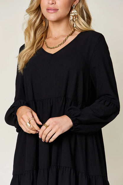 Get trendy with Full Size V-Neck Tiered Dress - Dress available at Styles Code. Grab yours today!